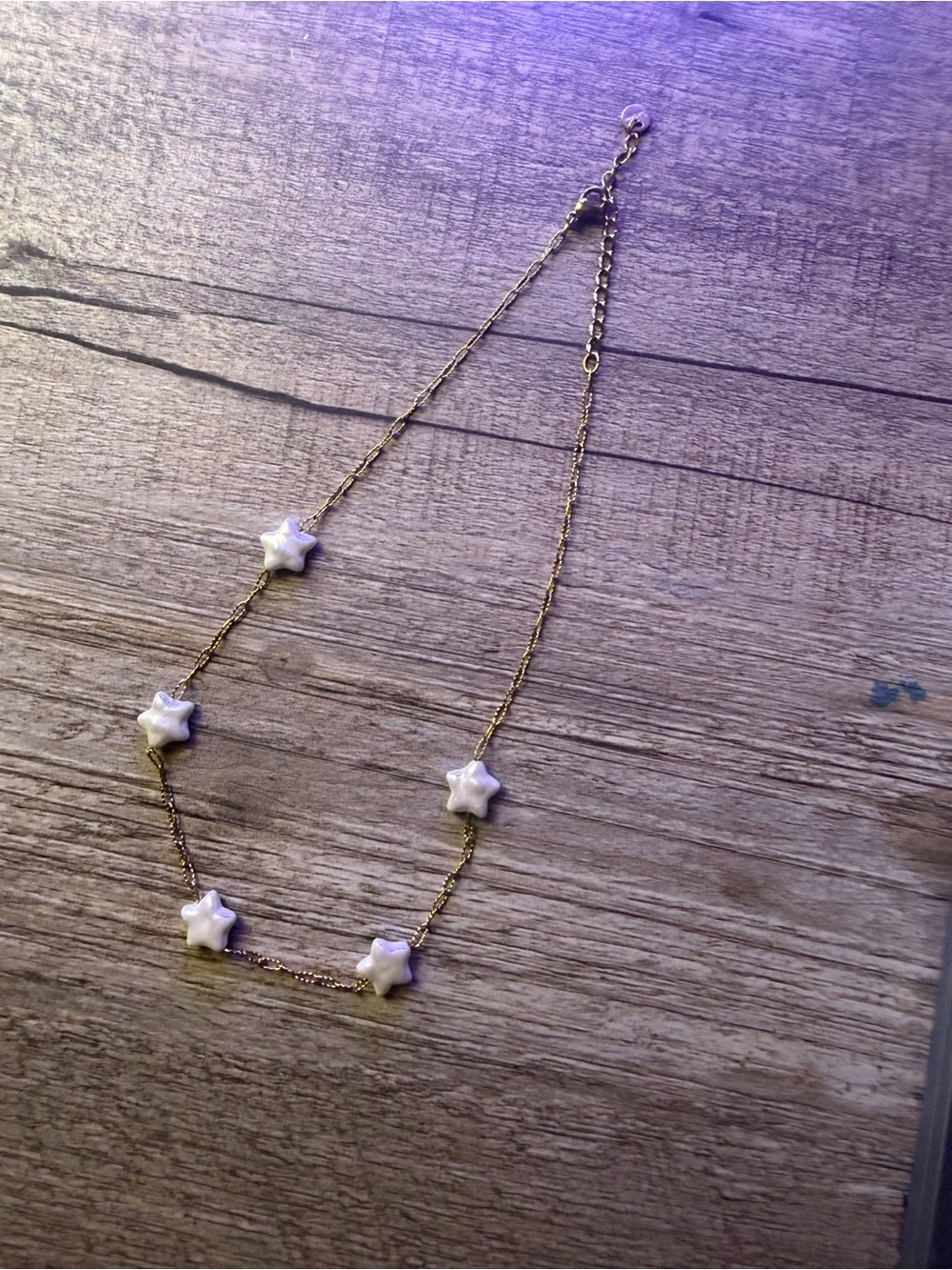 Spartina 449 Gold Star Bead Necklace with White Stars